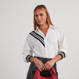 VICI: Hastings Varsity Stripe Button Down Top: XL